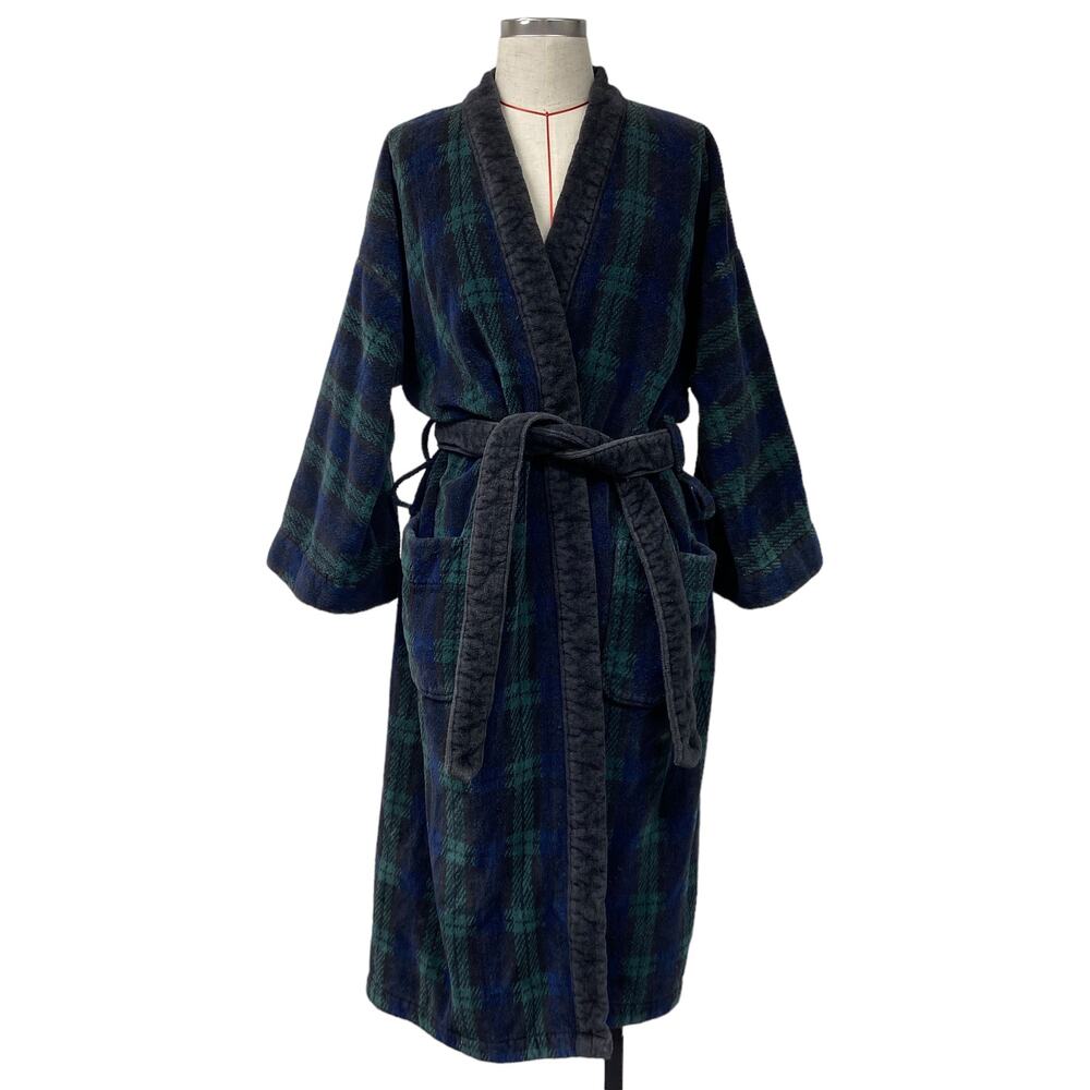 Perry Ellis Portfolio Mens One Size Plaid Terry Bath Robe